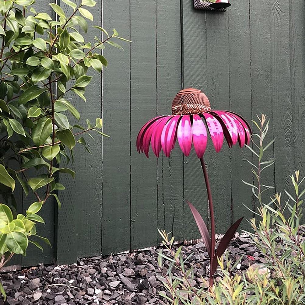 Coneflower Bird Feeder Iron Standing Bird Feeder Backyard Flower Pole Bird Feeder Garden Art Metal