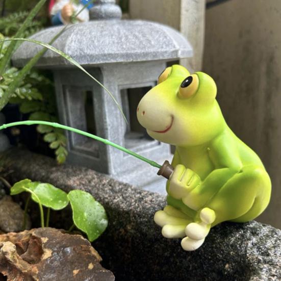 Fishing Cartoon Frog Figurine Resin Fishing Crocodile Panda Skeleton Statue Sculpture Outdoor Garden Pond Fish Tank Decoration Ornament