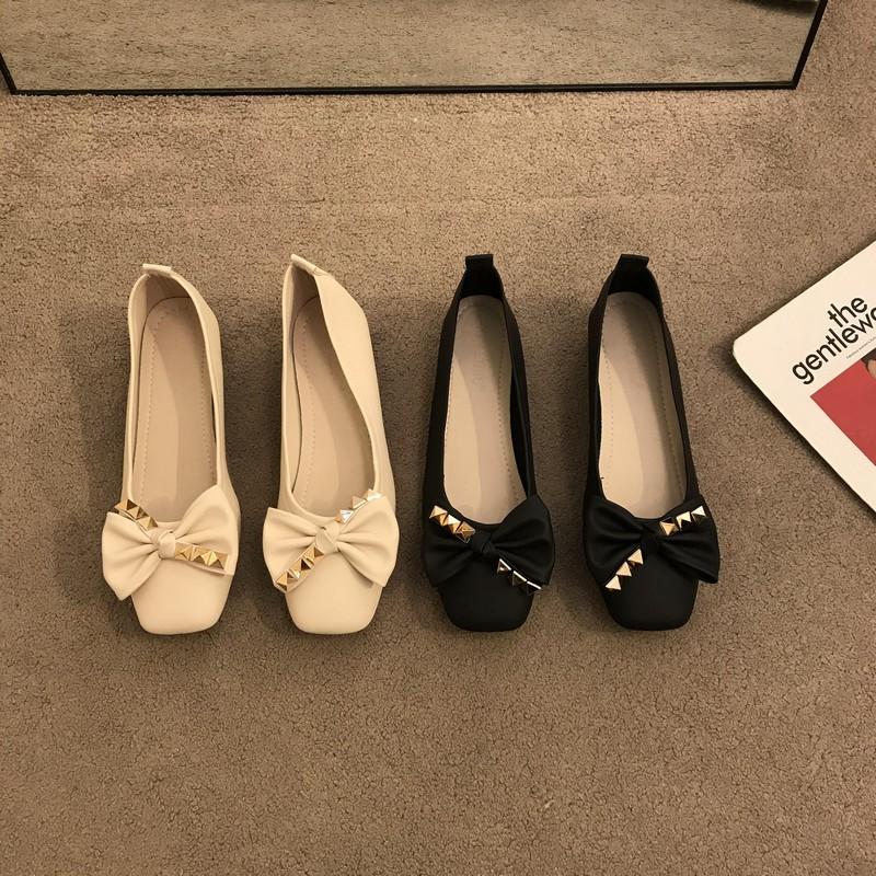 Fashion Flat Shoes for Women Spring Autumn 2025 New Square Toe Bow Shoes for Work Large Size Casual Women Shoes 42 43 44 Ladies