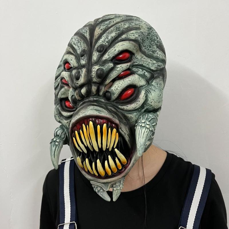 Halloween Demon Monster Mask 3 Eyes Fangs Full Head Cosplay Party Prop Film Makeup