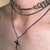 Hip-hop Punk Sliver Color Cross Splicing Double Chain Choker Cross Pendant Multi-layer Fold Wear Necklace for Women Men Jewelry