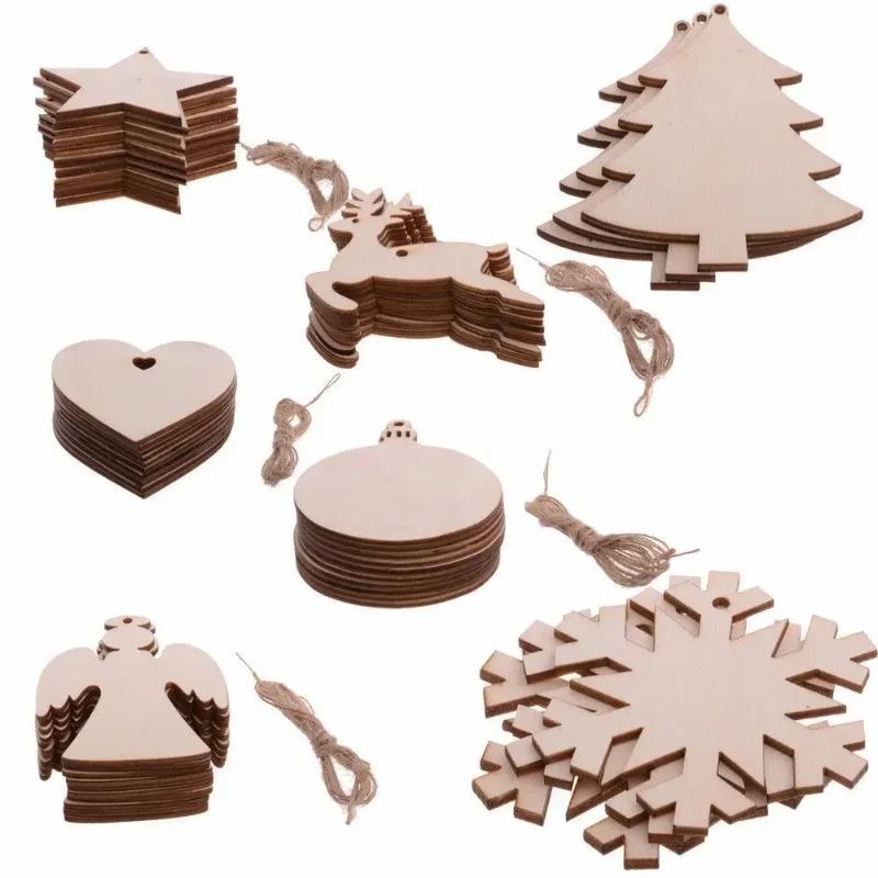 10pcs Wooden Christmas Ball Decoration Painting Blank Wood Slices Ornament Xmas Tree Hanging Pendant Craft Home Decor