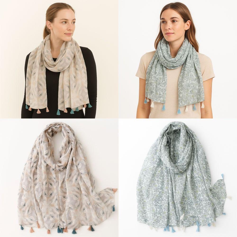 Retro Fringed Scarf Flower Print Yarn Shawl Fashion Travel Beach Towel  Women's Accessory