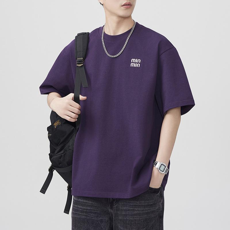 Summer Heavy 300g Embroidered Short-sleeved T-shirt Loose Japanese Casual T-shirt