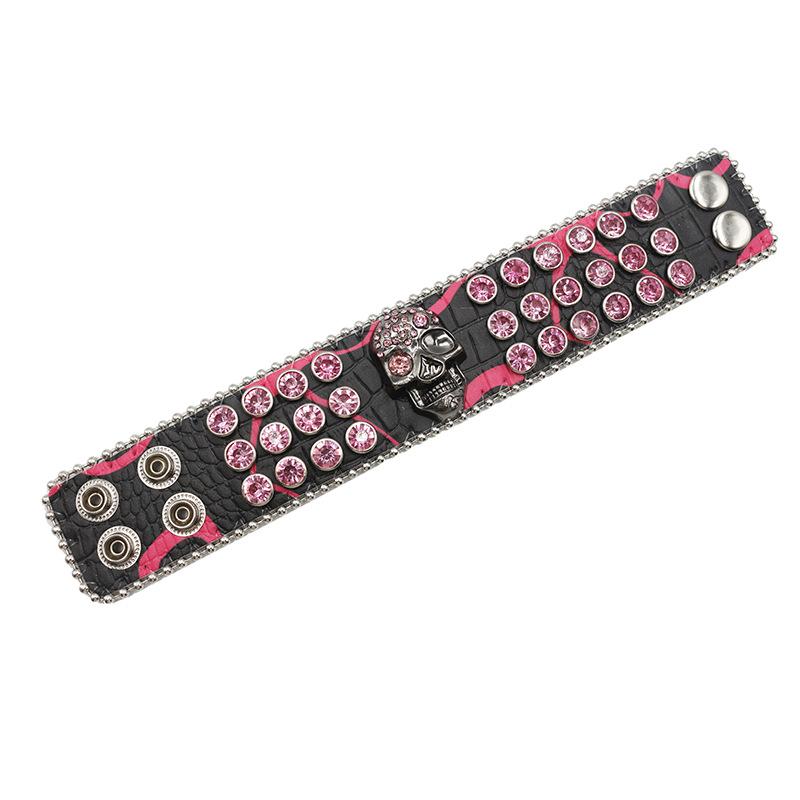 Skull Buckle Rhinestone Bracelet with Personality, Fashionable and Versatile PU Leather Bracelet, Hip-hop Punk Style with Full Personality