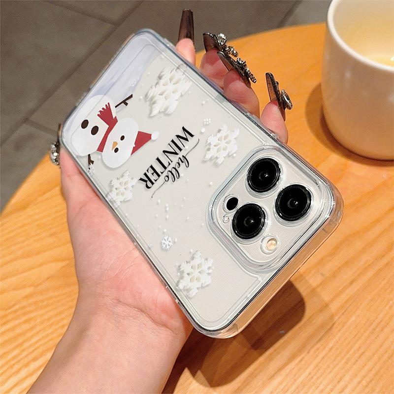Winter Snowman Christmas Clear Phone Case for iPhone 16 15 14 11 13 12 Pro Max iPhone 16E 7 8 Plus SE Winter Pattern Shockproof Soft TPU Phone Cover