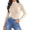 Women's Fashion High Neck Slim T-Shirt Long Sleeve Pullover Solid Colour Top