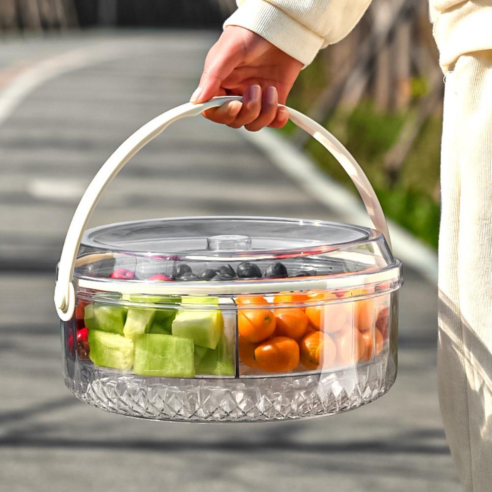 Foldable Handle Fruit Storage Container Divided Living Room Serving Tray  Summer