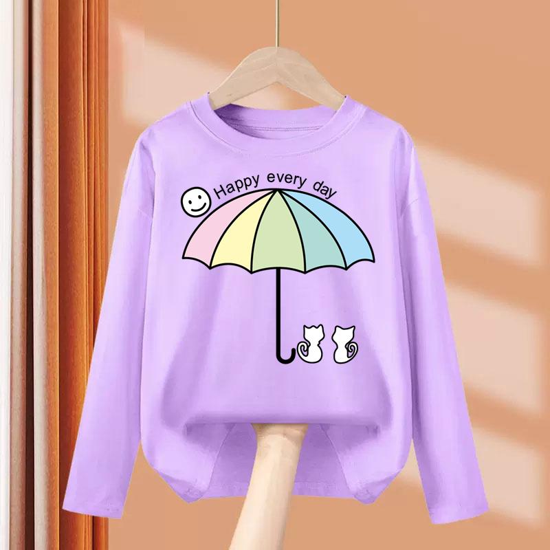Kid Long Sleeves T-Shirt Fashionable Creativity Cartoon Kitty Cute Cat Print Autumn Casual Sports Versatile Comfortable Loose T-Shirt
