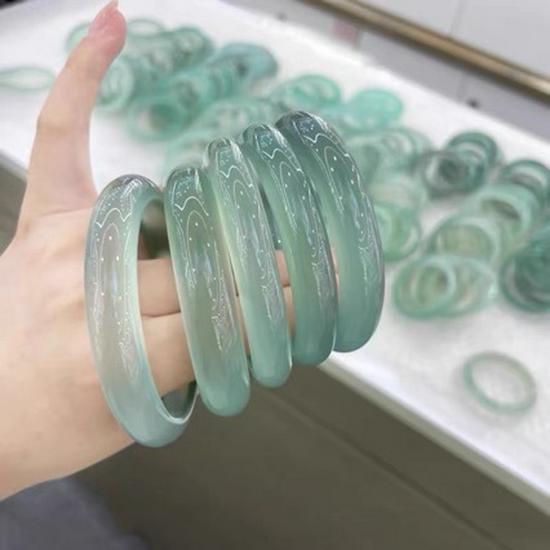 Natural Jade Chalcedony Bracelet for Women - Oil Green, Dark Green, Distant Mountains Jadeite Style, Modern Chinese Design. Standard Value Gift Box