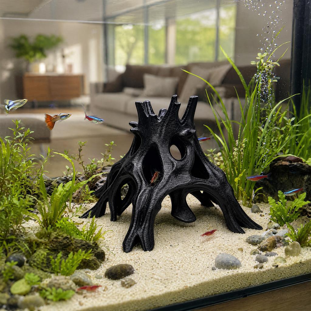 Aquarium Hideaway Tree Root Cave for Aquatic Pets to Breed, Play and Rest, Safe and Non-Toxic Resin Fish Tank Ornaments 7.7x6.4"
