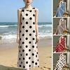 Sommer-Pünktchen-Trägerkleid für Damen, lässiges Rundhals-Strandurlaubs-Sonnenkleid, lockeres ärmelloses Midi-Kleid