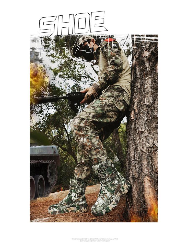 2024 Men's Plus Size High-Top Camouflage Combat and Hiking Boots