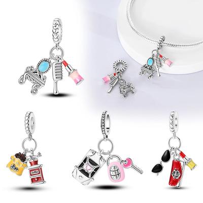 Dresser Lipstick Comb Pendant Copper Colors Charm Beads Fit Original Charms Bracelet Beads For Women Jewelry Making Gifts