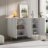 Modern Simple White Matte Multifunctional Storage Cabinet 4 Open and Closed Doors Dining Room Cabinet Gold Decoration 160*35*100cm
