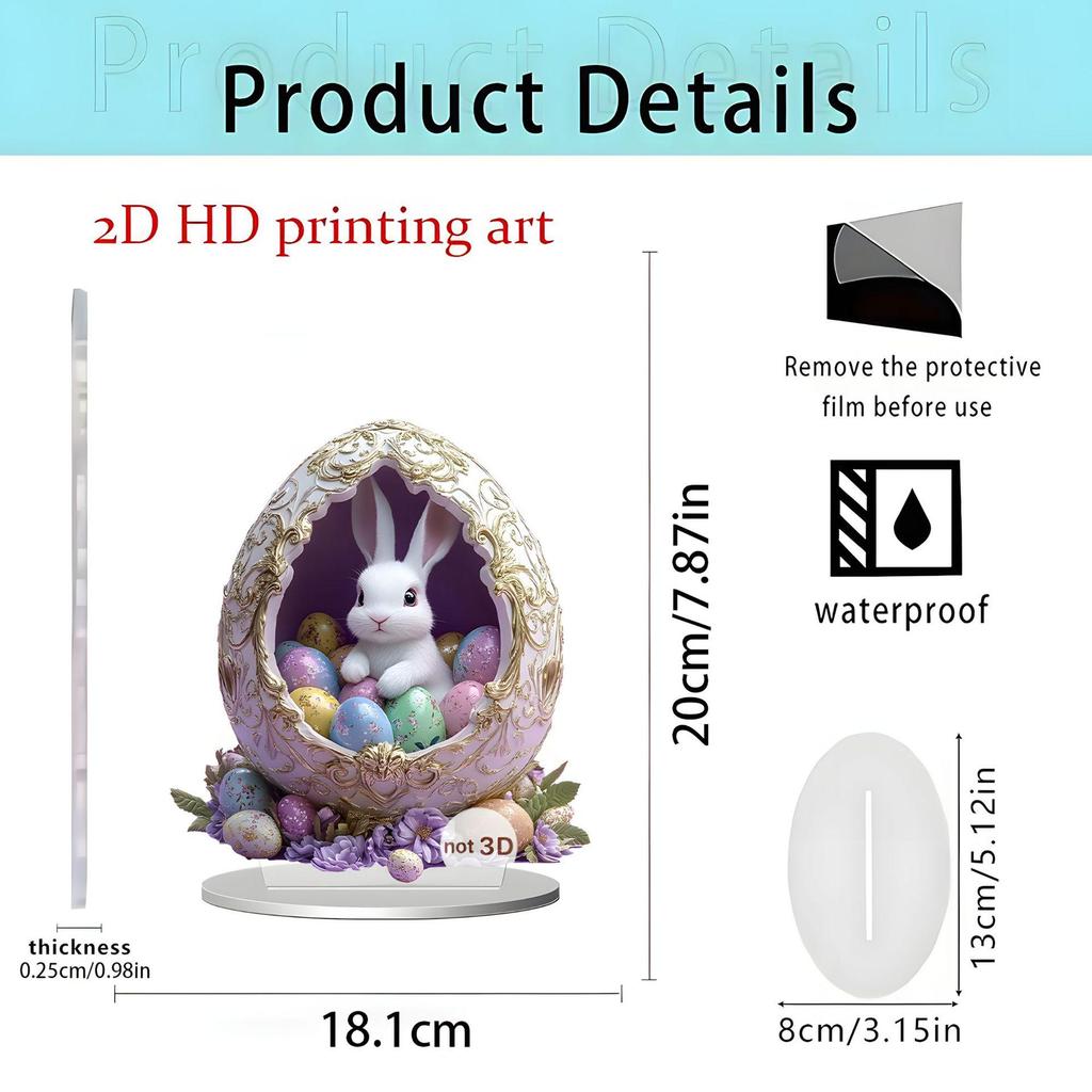 Easter Bunny 2D Acrylic Star Moon Eggshell Desktop Ornament