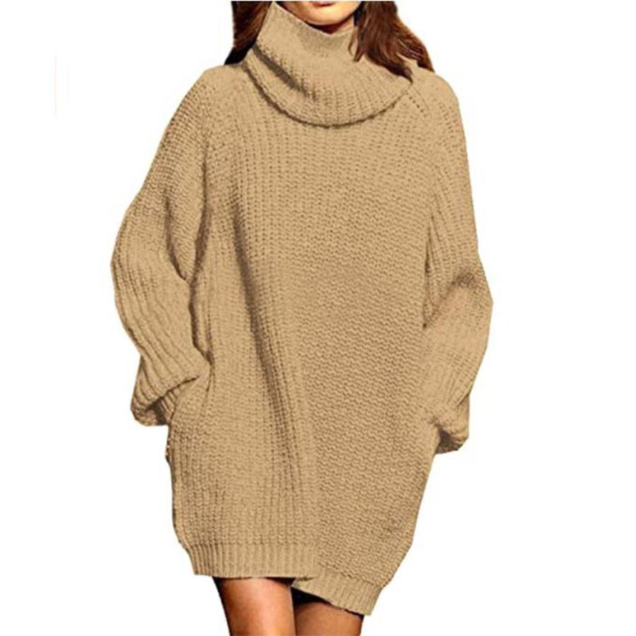 Women's Long Sleeve High Neck Knit Sweater Dress - Autumn Winter Fashion