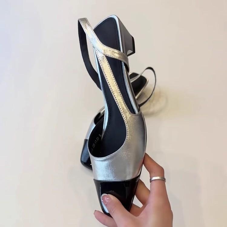 Mode 2025 Neue Damen Temperament Geschlossene Zehen Farbpassende Dicke Absatz Sandalen Modische Eckige Zehenpartie mit Offener Ferse Niedrigabsatzschuhe