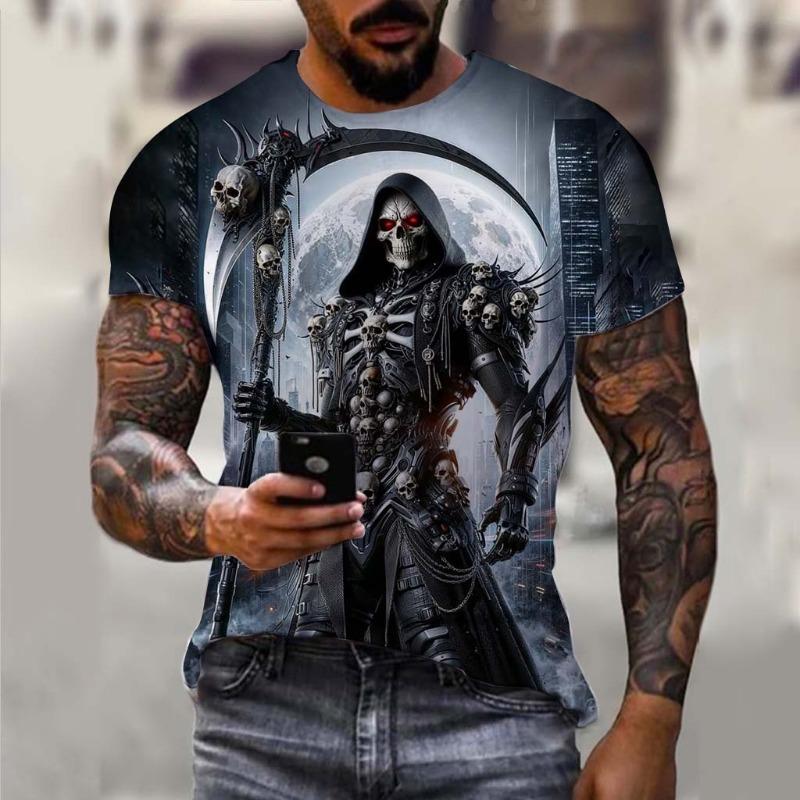 Men's T-Shirt Undead Skeleton Pattern 3d Print Short Sleeve  Casual Man Clothes Summer