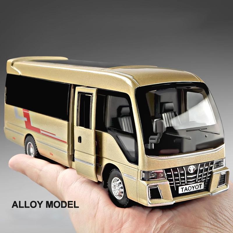 1/32 Scale Toyota Coaster Luxury Business Car Alloy Metal Die Cast Model Car Sound & Light Children Toy Gift for Kids Boy Present