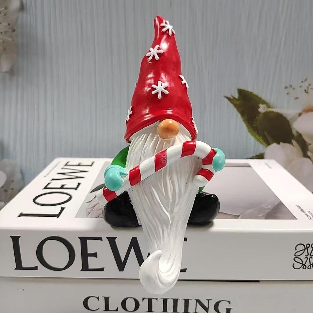 Creative Resin Christmas Gnome Ornament with White Beard for Desktop Decoration
