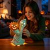 Vintage Ghost Holding Pumpkin Figurine with Warm White Light Bulb Small Night Light Halloween Decoration Indoor Use