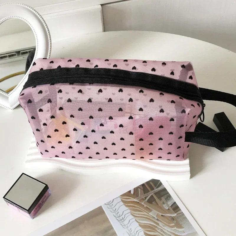1PCS Black Women Mesh Cosmetic Bag Large-Capacity Organizer Makeup Bag Multifunctional Lipstick Key Coin Purse Pouch