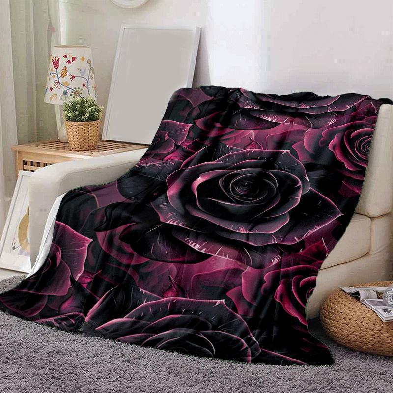 1pc Rose Printing Lightweight Flannel Blanket, Comfortable and Warm Blanket, for Camping Sofa Bed and Couch Office, Suitable for Gift Blanket