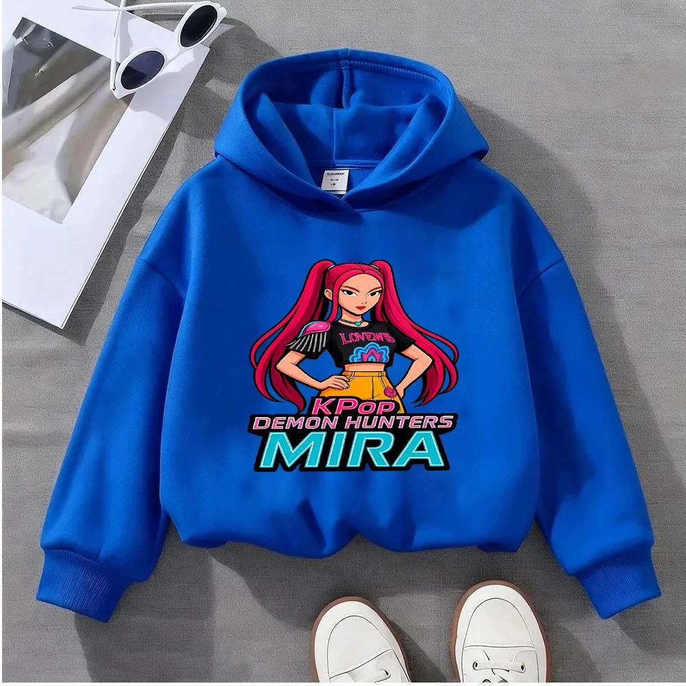 Kapuzenpullover für Mädchen, Warmer Rumi KPop Dämonenjäger Mantel, Modische Lässige T-Shirts mit Cartoon-Wellen für Kinder, Lässiger Schwarzer An 160 gray