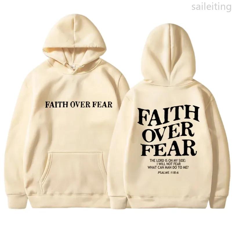Kangaroo Pocket Hoodie Faith Over Fear Print Hoodies for Women Casual Hip Hop Harajuku Winter Clothes Women Streetwear Women