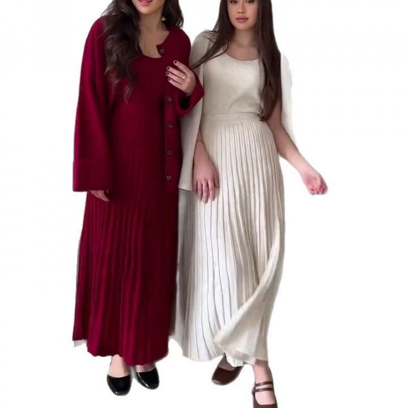 2025 Autumn/Winter Casual Solid Color Round Neck Loose Sweater & Skirt Set
