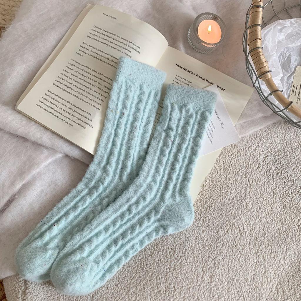 Australian Wool Autumn-winter Children's Powder Purple Cute Dopamine Color Mid-calf Socks, Warm Postpartum Socks, Thick Floor Socks