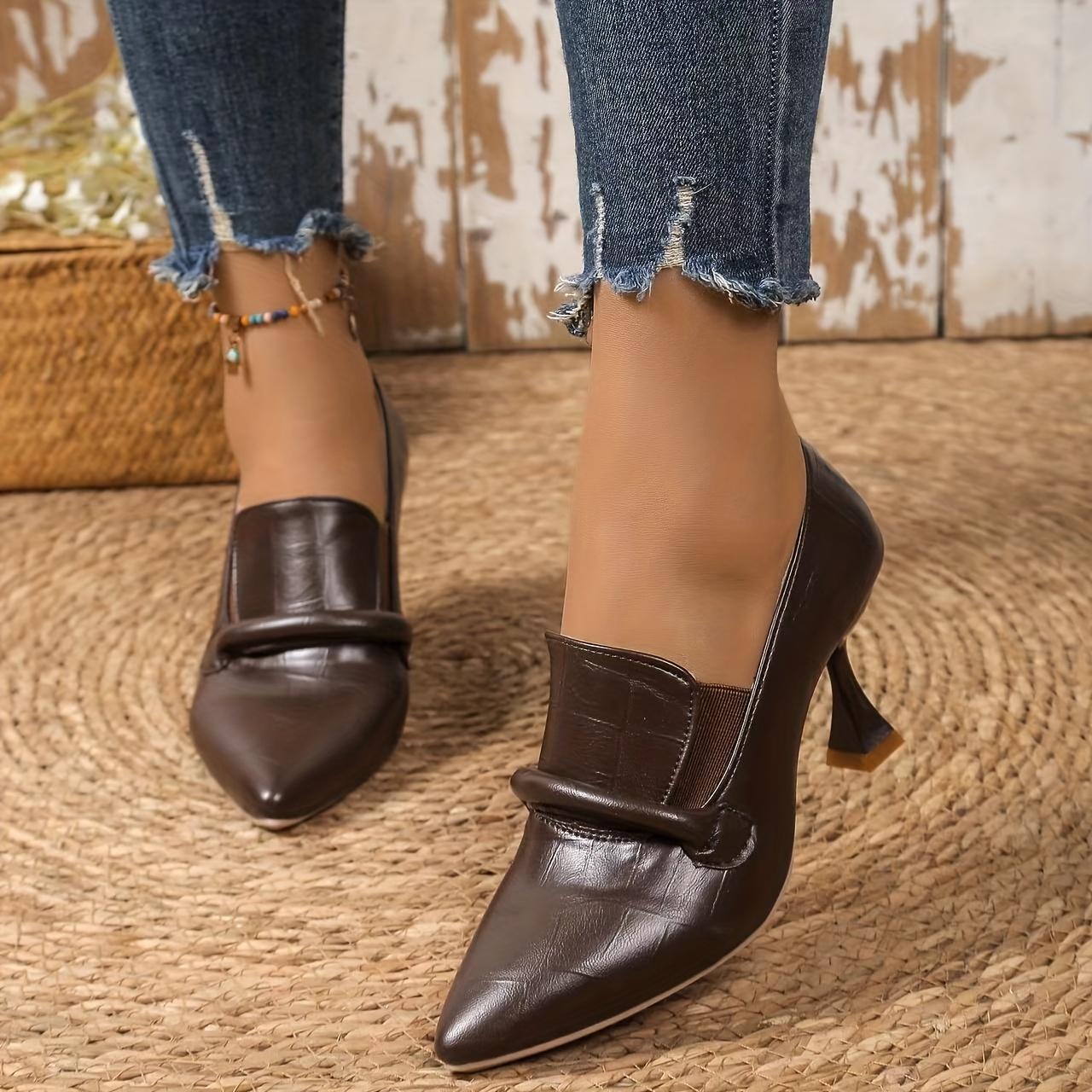 

Sophisticated Mary-Jane, Elegant Black Stiletto Heels for Women - Pointed Toe, Non-Slip Sole, Faux Cover Dress Pumps with Chunky Mid-Heel Size 41 темно-коричневого