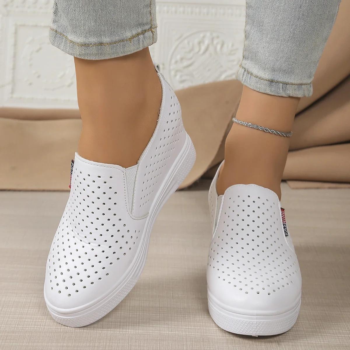 

Женские туфли из вулканизированной ткани с круглым носком One Kick Mesh Upper Женская обувь для отдыха Внутренняя высота Дышащие 2025 Zapatillas De Mujer 41 белый