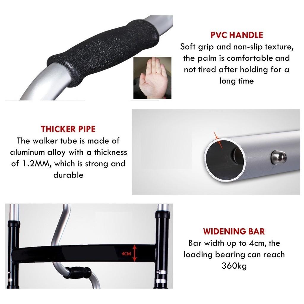 3-in-1-Gehgestell aus Aluminiumlegierung, höhenverstellbar, faltbar, Gehhalter für ältere Menschen, Toilettenstütze, Duschstuhl