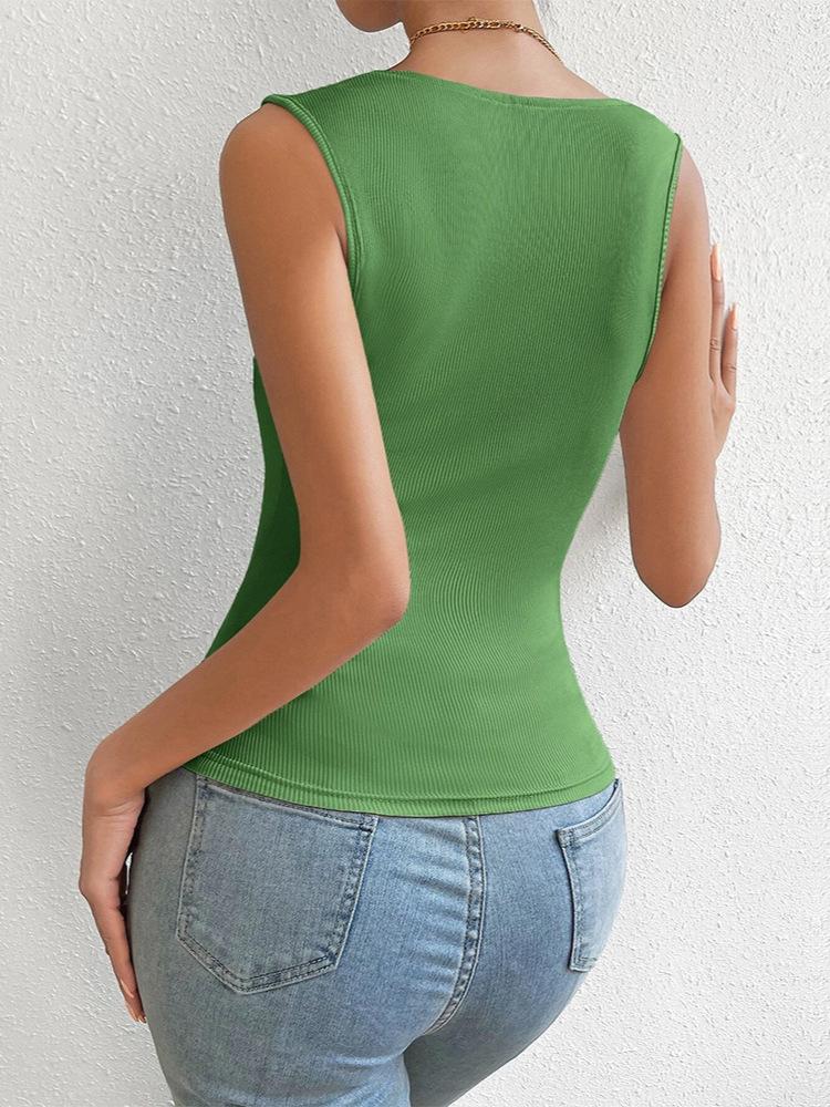 2026 Elegant Casual Square Neck Solid Color Women's Vest