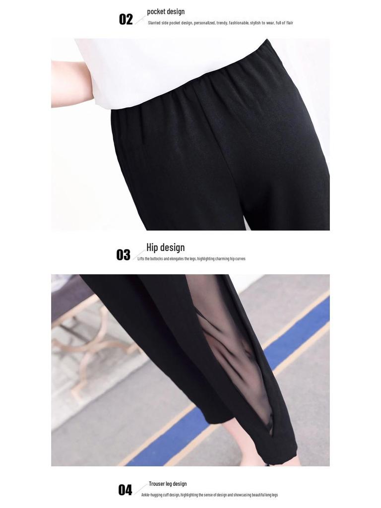 2025 Slimming Korean-Style Sun Protection Lantern Harem Pants with Side Slit - Plus Size Cropped Casual Women’s Pants for Spring/Summer.