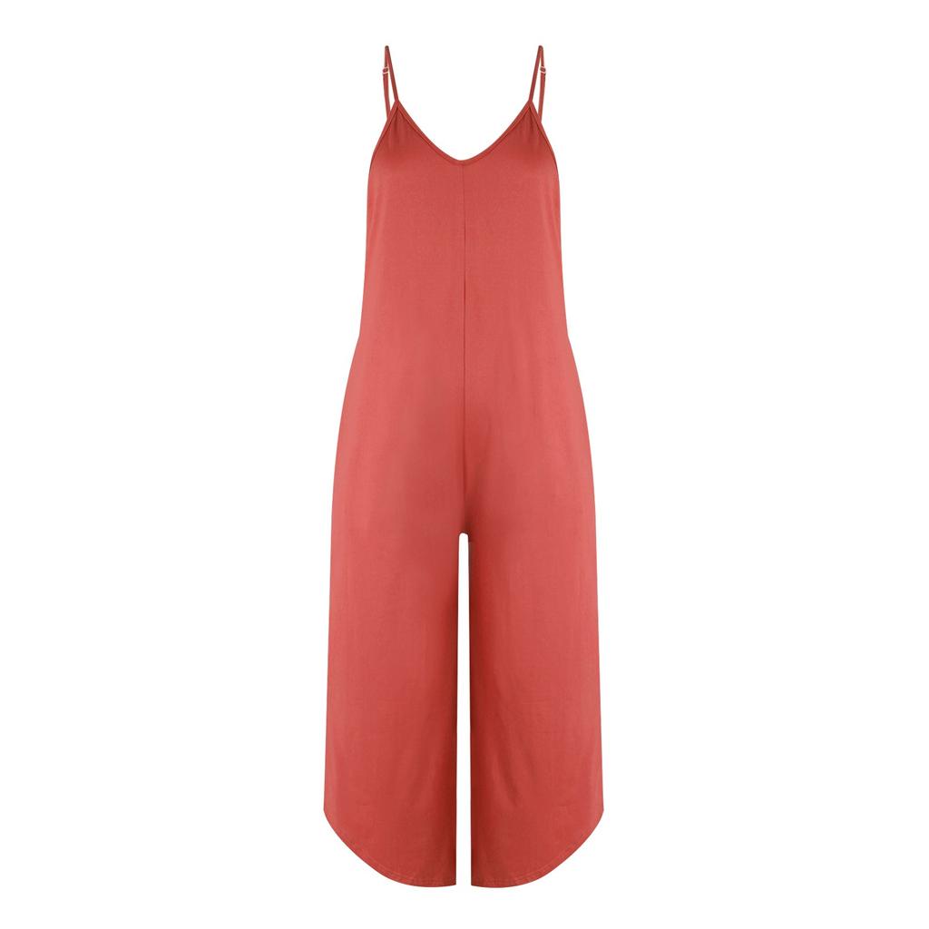 Women's Backless Suspender Double Pocket Side Slit Jumpsuit