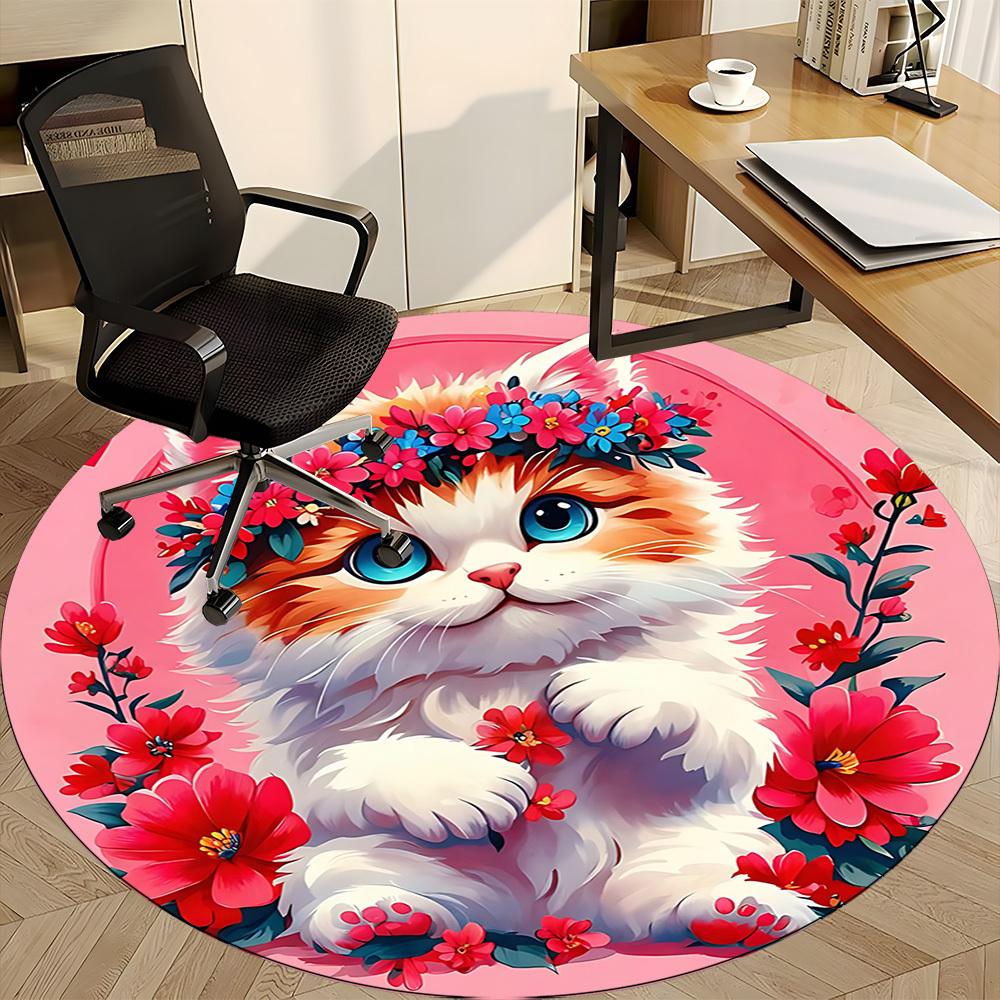 1pc Floral Cat Chair Carpet for Office, Non-slip, Soft and Durable Office Rug for Interior Decoration, Perfect for Office yy260325100