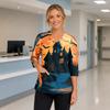 Women's Halloween Top V-Neck with Pockets Side Slit 3/4 Sleeve Costume Scrub Shirt