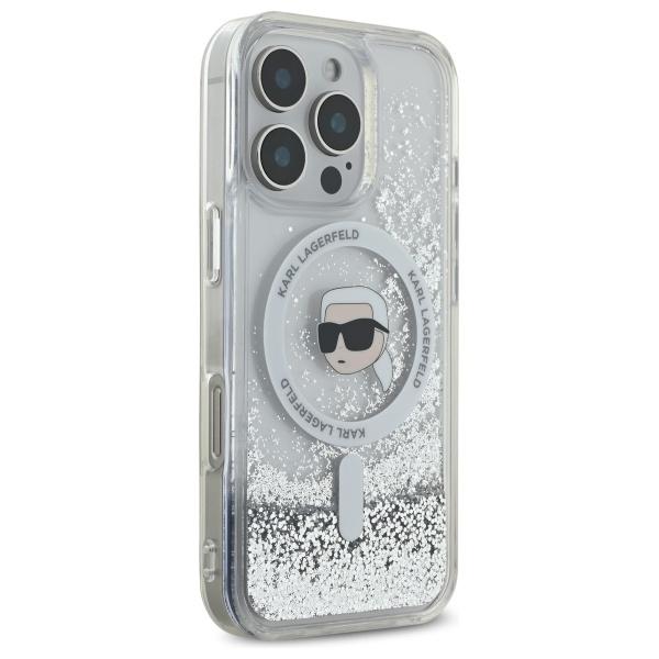 Karl Lagerfeld Klhmp16Llgkisgh Iphone 16 Pro 6.3 Hardcase Transparent Liquid Glitter Karl Head Magsafe