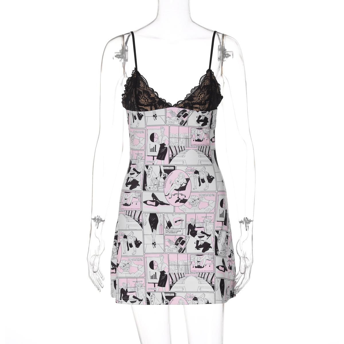 

Уличная красотка ночной клуб глубокий V пэчворк кружевной принт сексуальное платье халтер M разноцветный