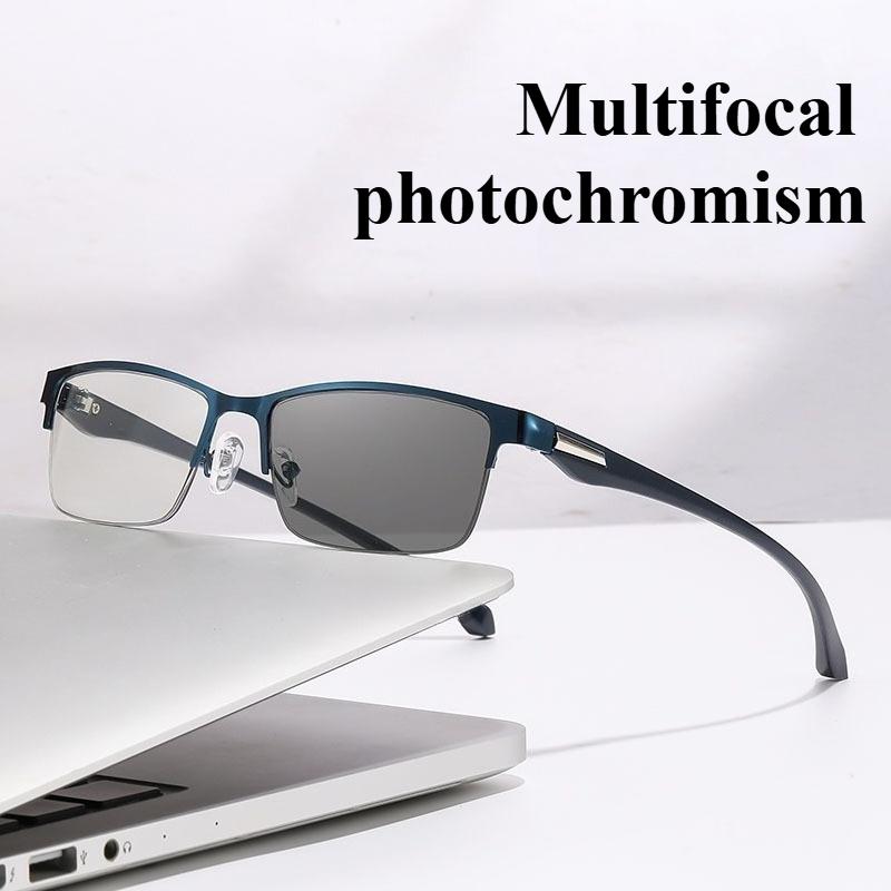 

Фотохромные Мультифокальные Очки для Чтения, Модные и Ультралегкие Очки с Полуободком, Высококачественные Очки для Пресбиопии 0 синий