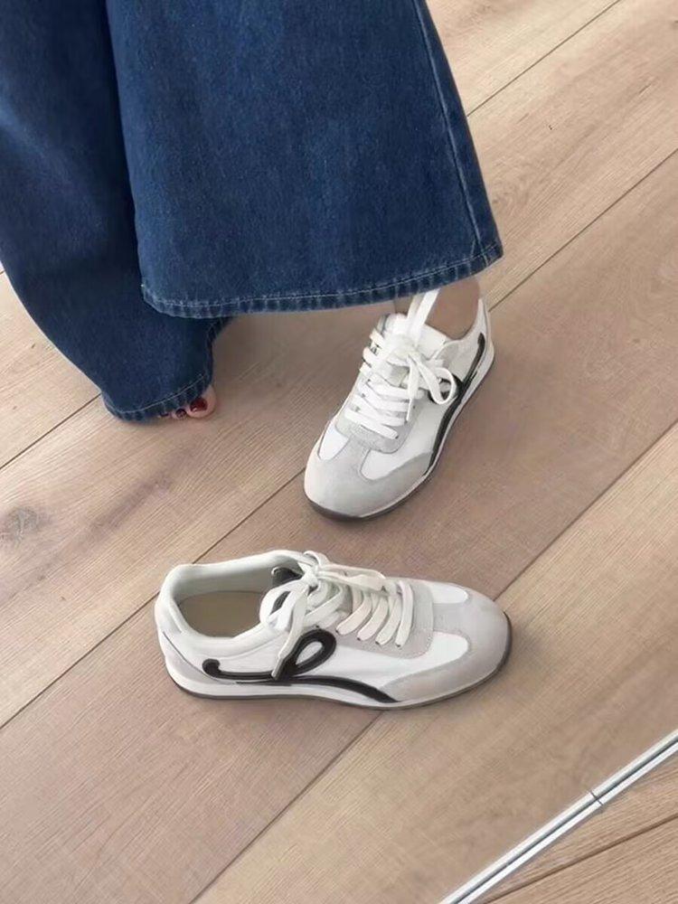 

Cowhide version~ Retro German training shoes versatile color matching lace-up casual sports shoes women s flat white shoes Forrest Gump shoes tide 35