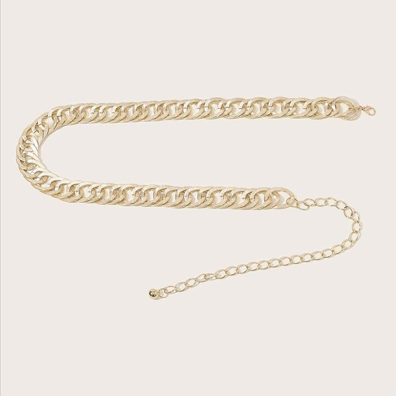 Metal Flexible Gold Waist Chain For Women With Irregular Double Ellipse Shape