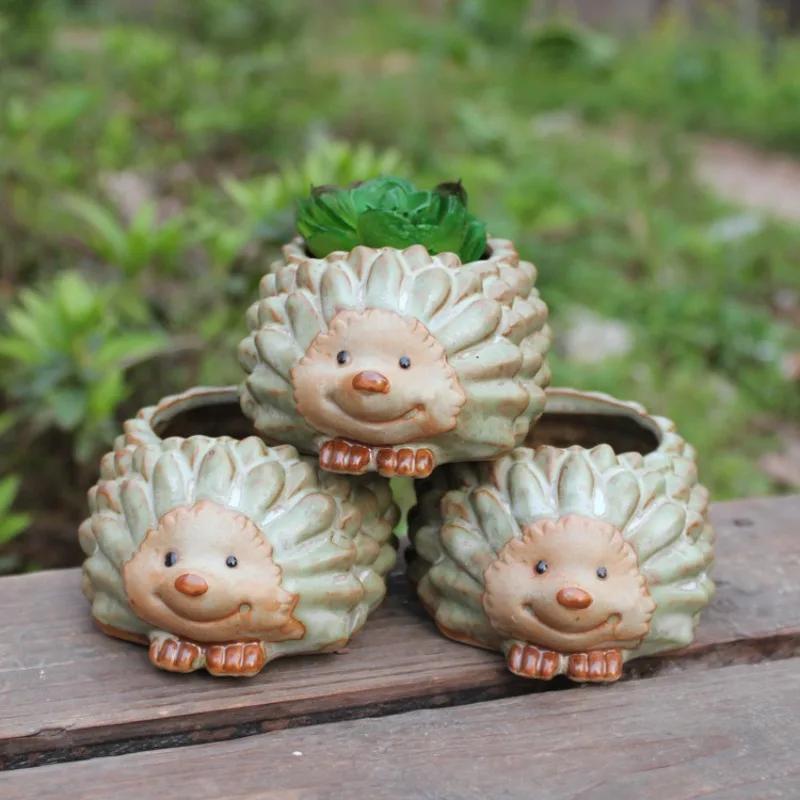 1 Pcs Ceramic Kiln Glaze Hedgehog Succulent Planter Garden Succulent Plant Pot Cute Bonsai Flower Pot Home Decoration