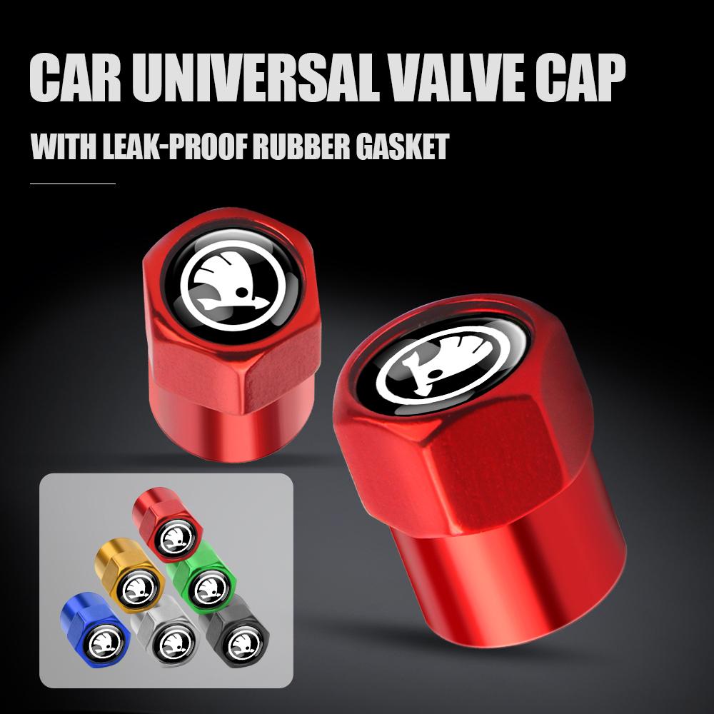 2025 New 4Pcs Car Emblem Tire Valve Covers Dust Caps For Skoda S VRS VII Octavia Superb A5 A7 3 Kodiaq Fabia Rapid Kamiq Yeti Ka