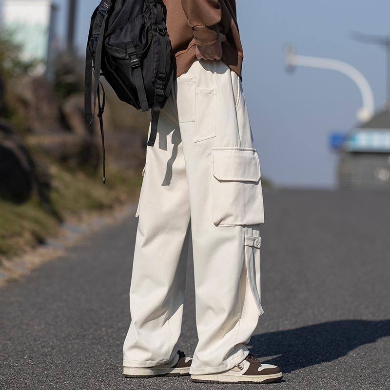 Overalls men's trendy brand spring enlarged multi-pocket casual pants loose straight pants men's pants
