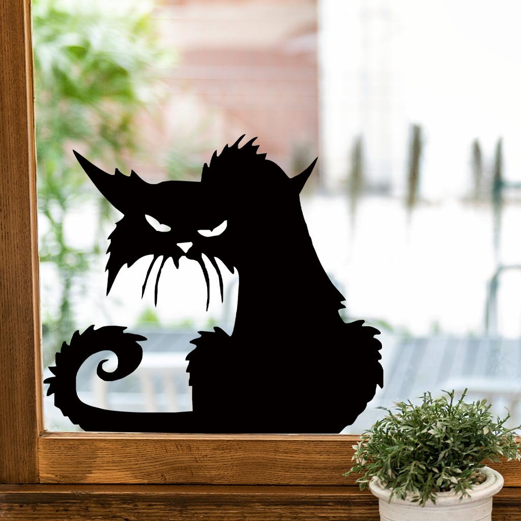 Tough Cartoon Cat Silhouette Window Stickers, Self-Adhesive Wall Decals for Kids Room Door Glass Decoration