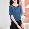 Silk T-shirt Women's New Summer Round Neck Printed Fashion Large Size Mulberry Silk Shirt